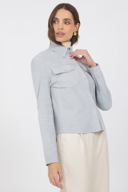 Rowan Washed Suede Jacket Sky