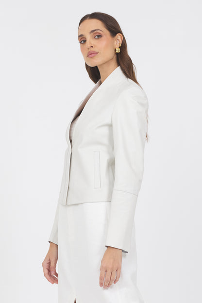 Tessa Washed Leather Jacket White