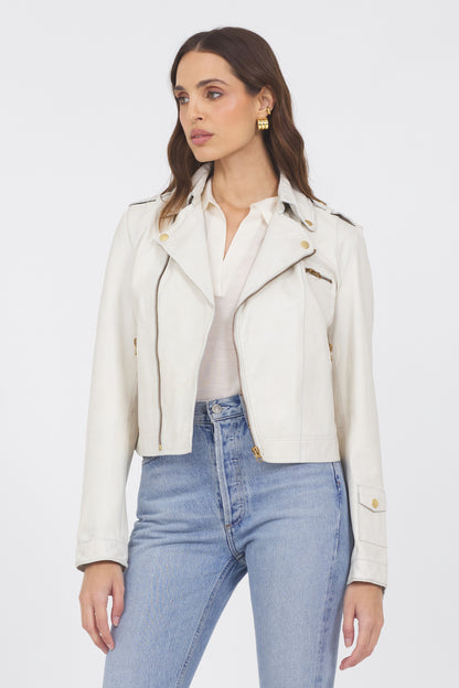 Josey Vintage Leather Jacket Coconut