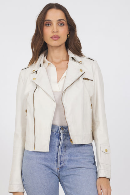 Josey Vintage Leather Jacket Coconut