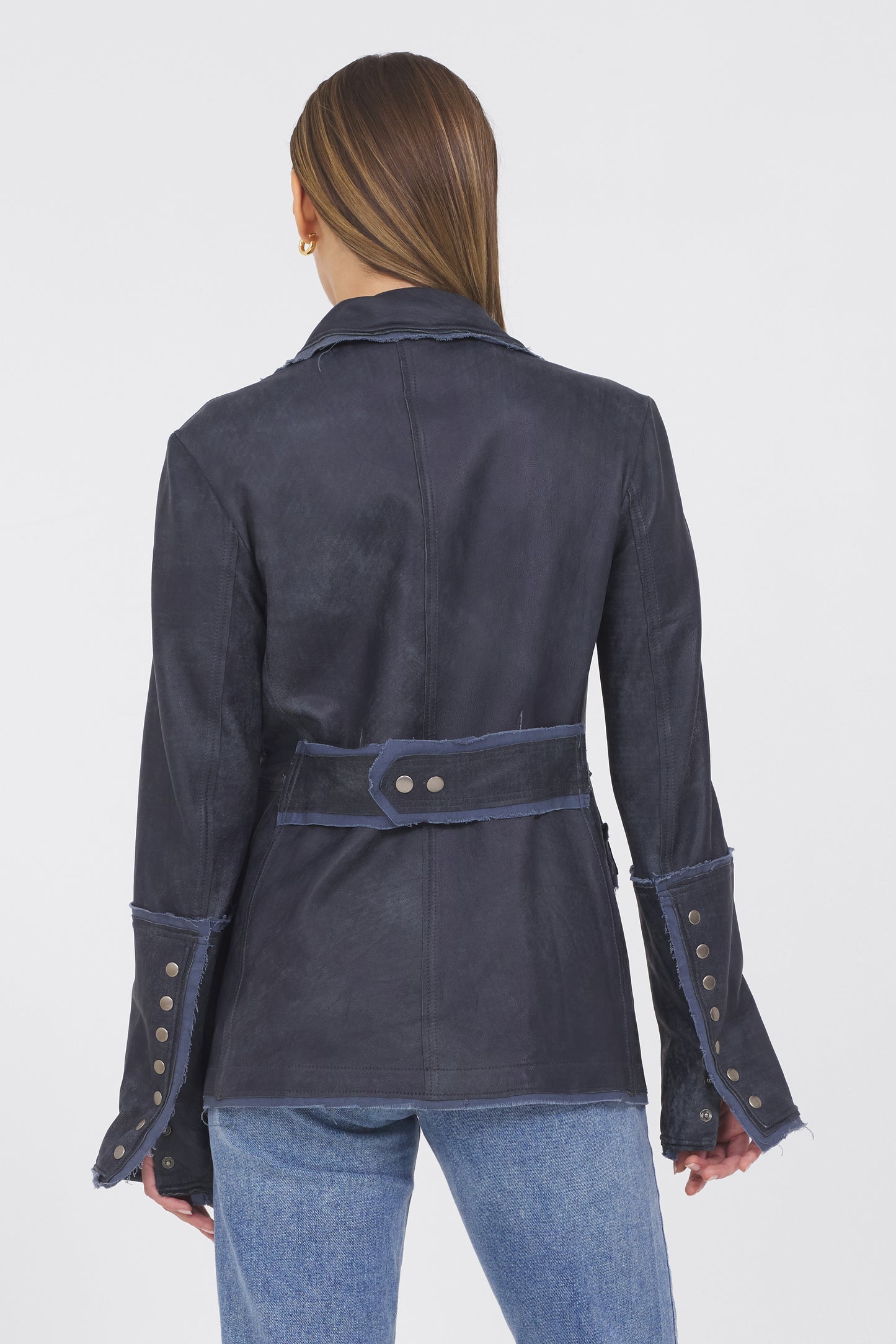 Meryl Distressed Leather Jacket Indigo