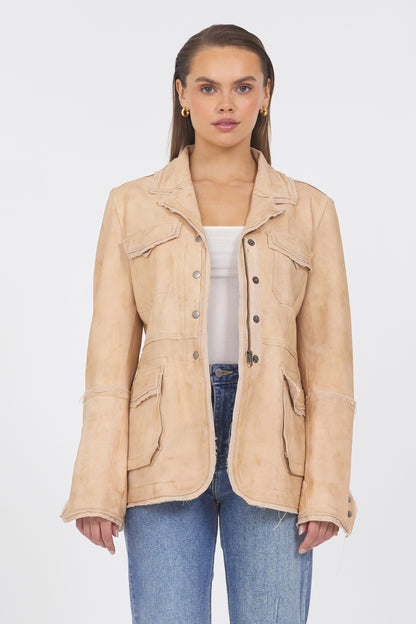 Meryl Distressed Leather Jacket Cappuccino