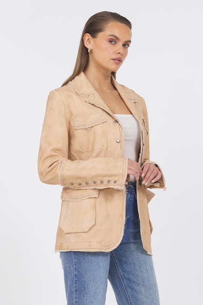 Meryl Distressed Leather Jacket Cappuccino