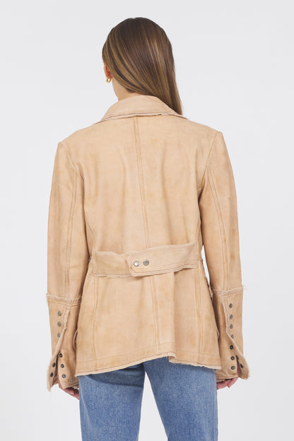 Meryl Distressed Leather Jacket Cappuccino