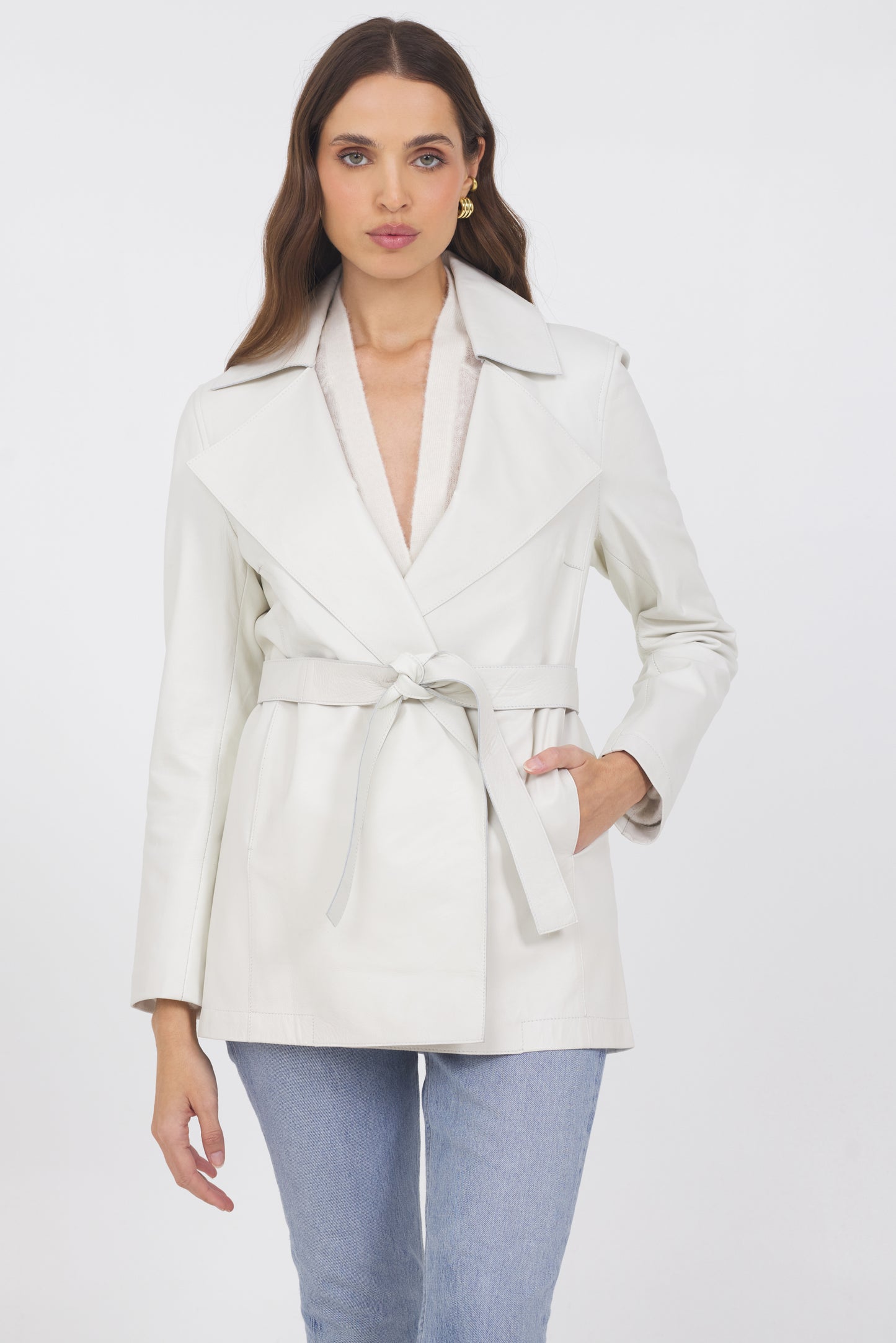 Freya Washed Leather Jacket White