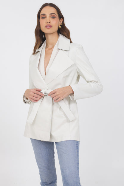 Freya Washed Leather Jacket White