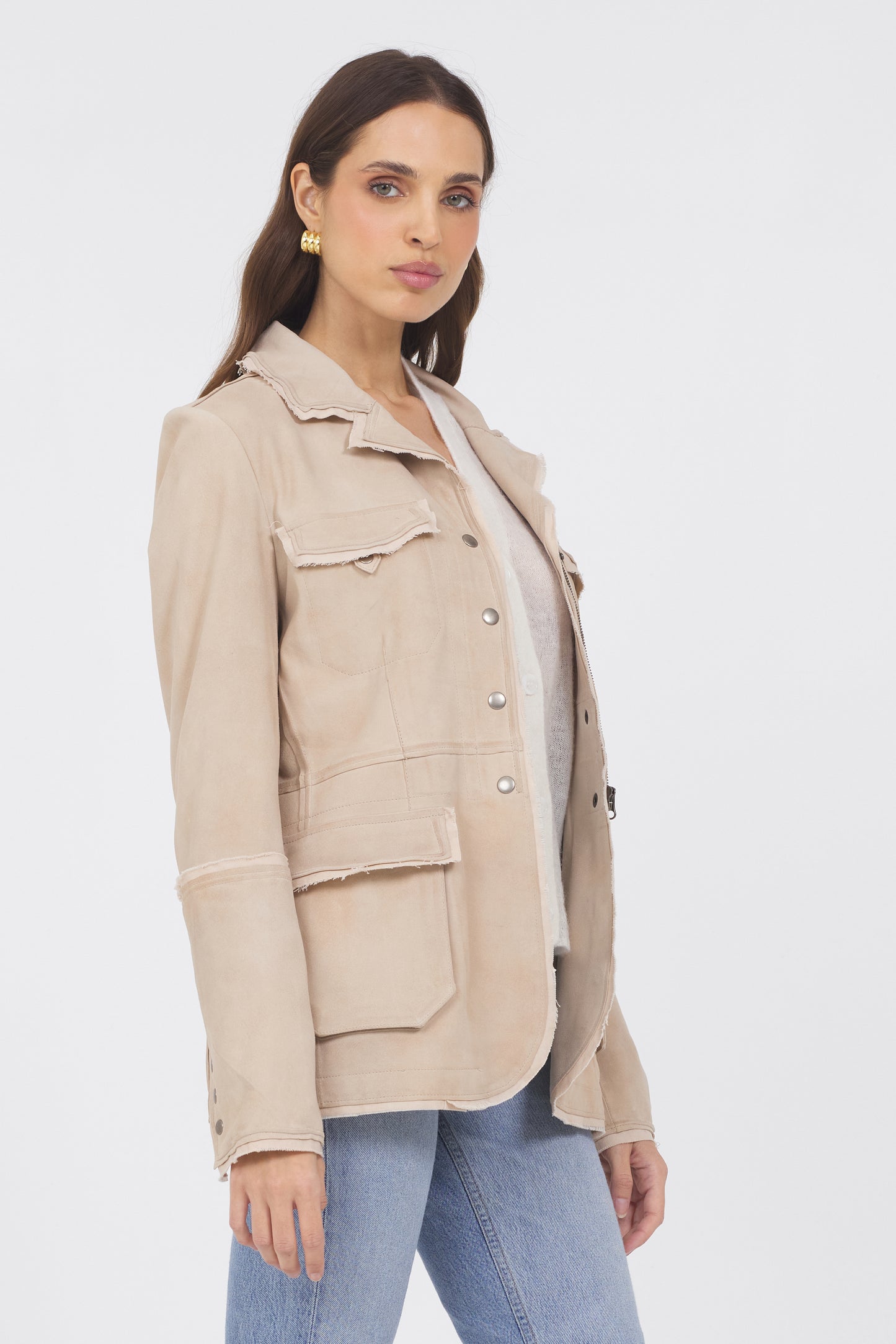 Meryl Waxed Suede Jacket Driftwood