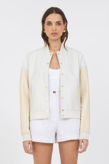 Mae Washed Leather Jacket White/Cream