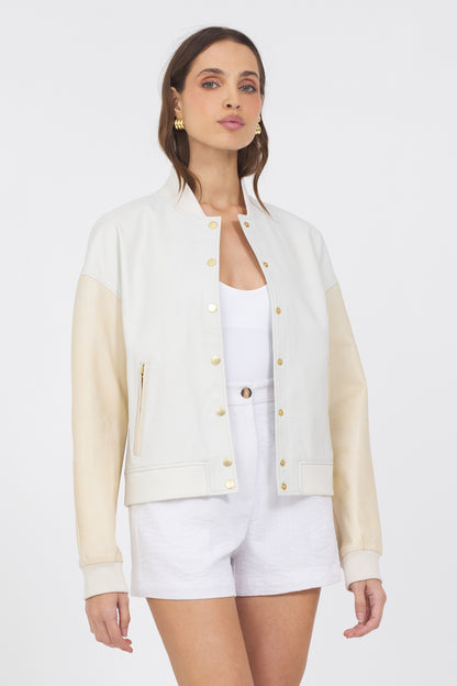 Mae Washed Leather Jacket White/Cream