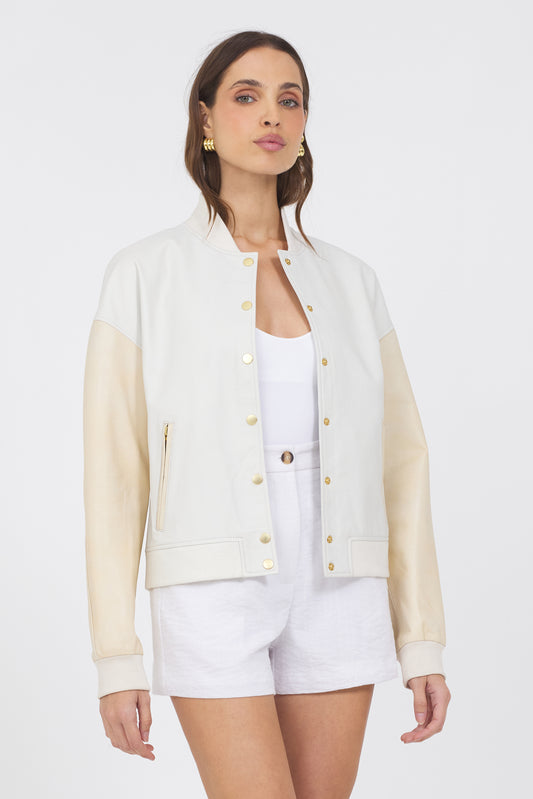 Mae Washed Leather Jacket White/Cream