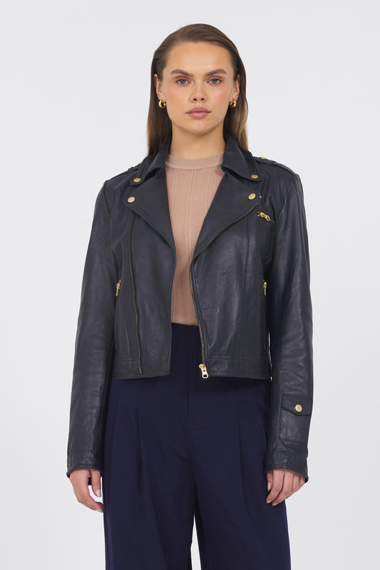 Josey Vintage Leather Jacket Midnight