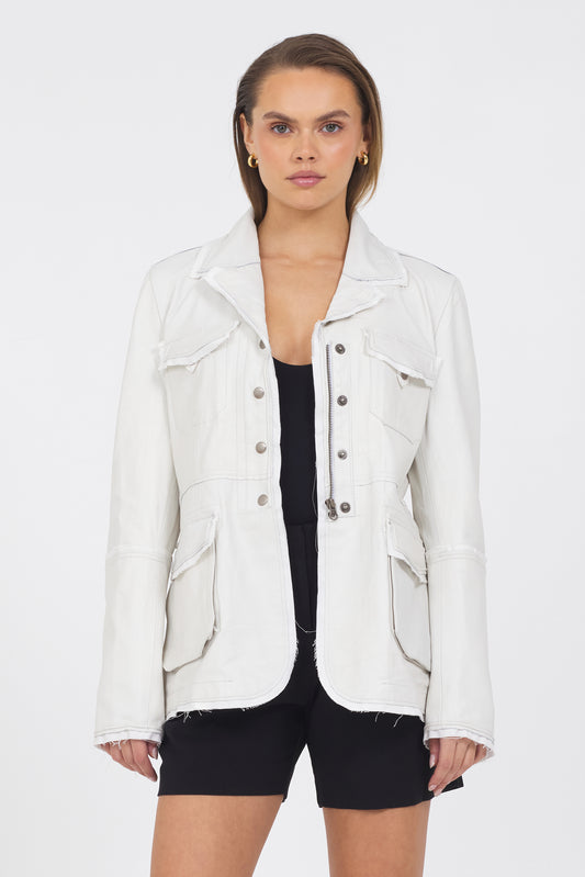 Meryl Washed Leather Jacket White