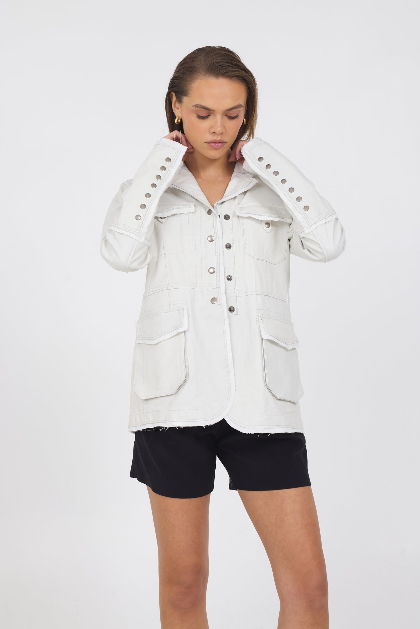 Meryl Washed Leather Jacket White