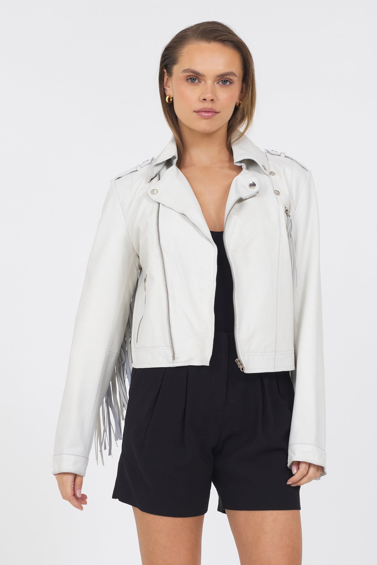 Tina Washed Leather Jacket White