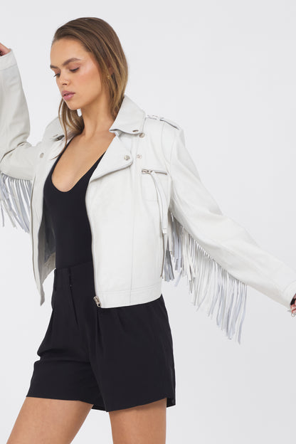 Tina Washed Leather Jacket White