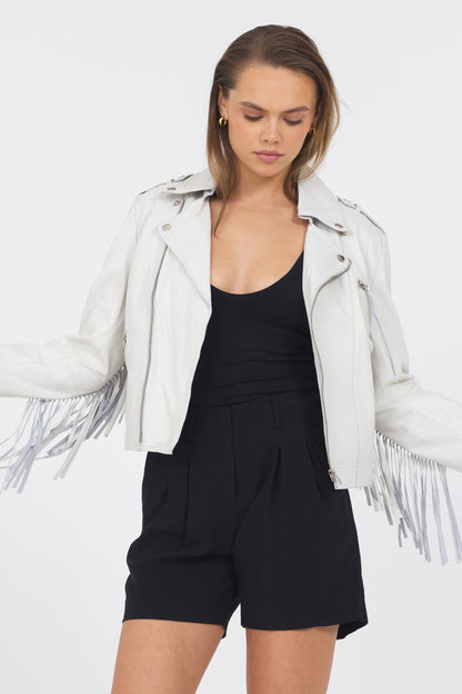 Tina Washed Leather Jacket White