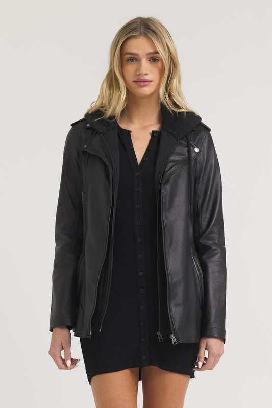 Maxi Burnished Leather Jacket Black