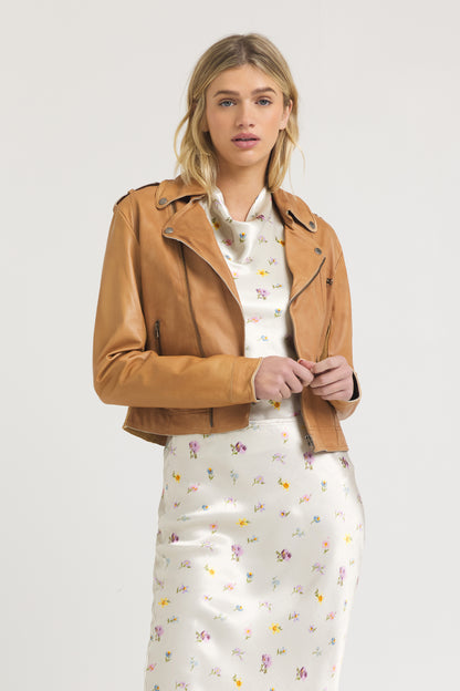 Piper Patina Leather Jacket Au Lait