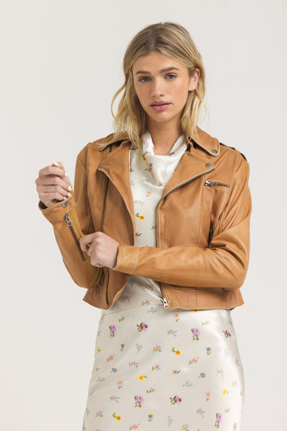 Piper Patina Leather Jacket Au Lait