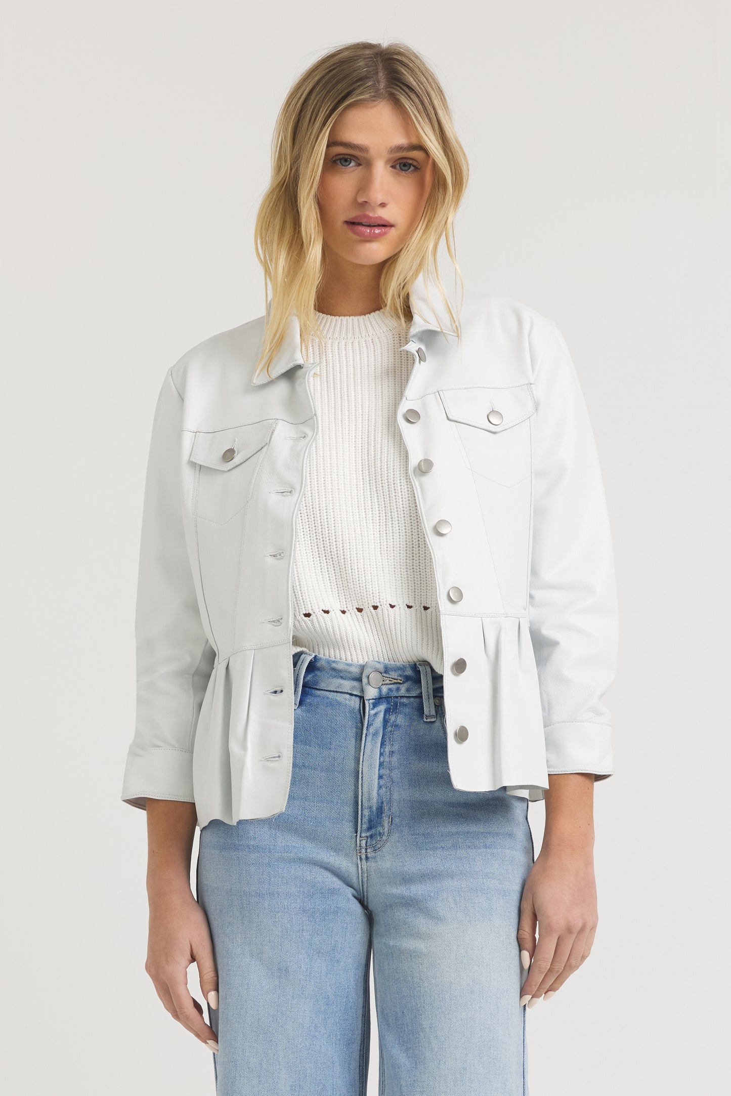 Brie Burnished Leather Jacket White