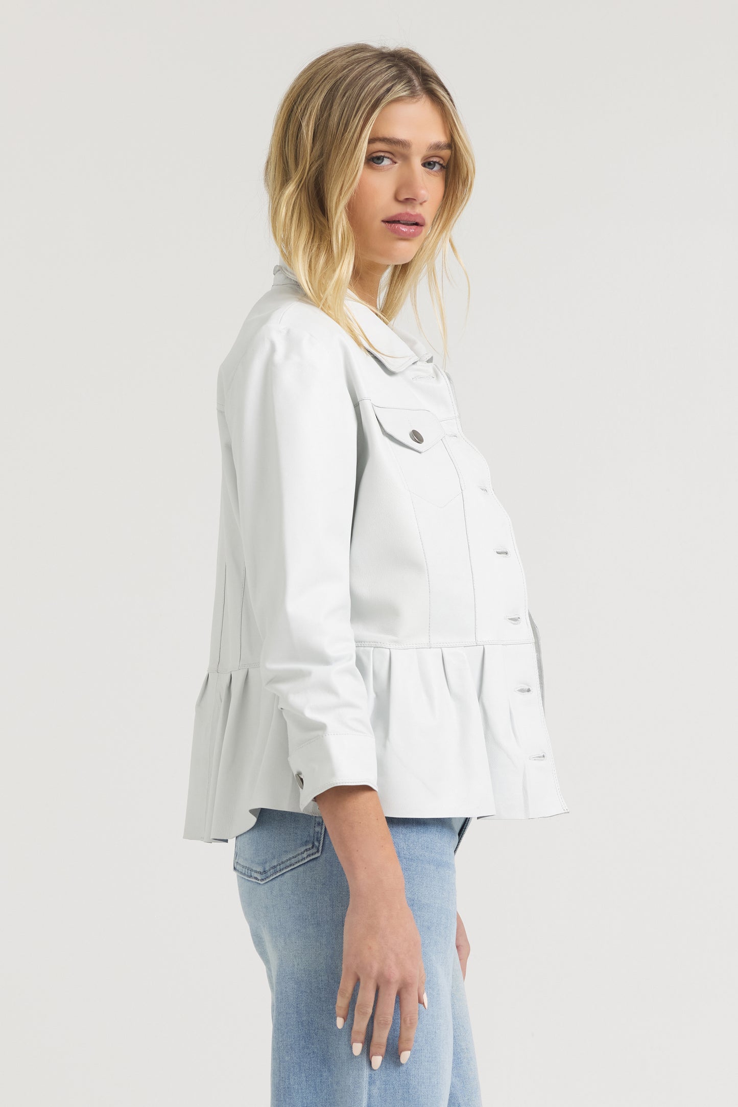 Brie Burnished Leather Jacket White