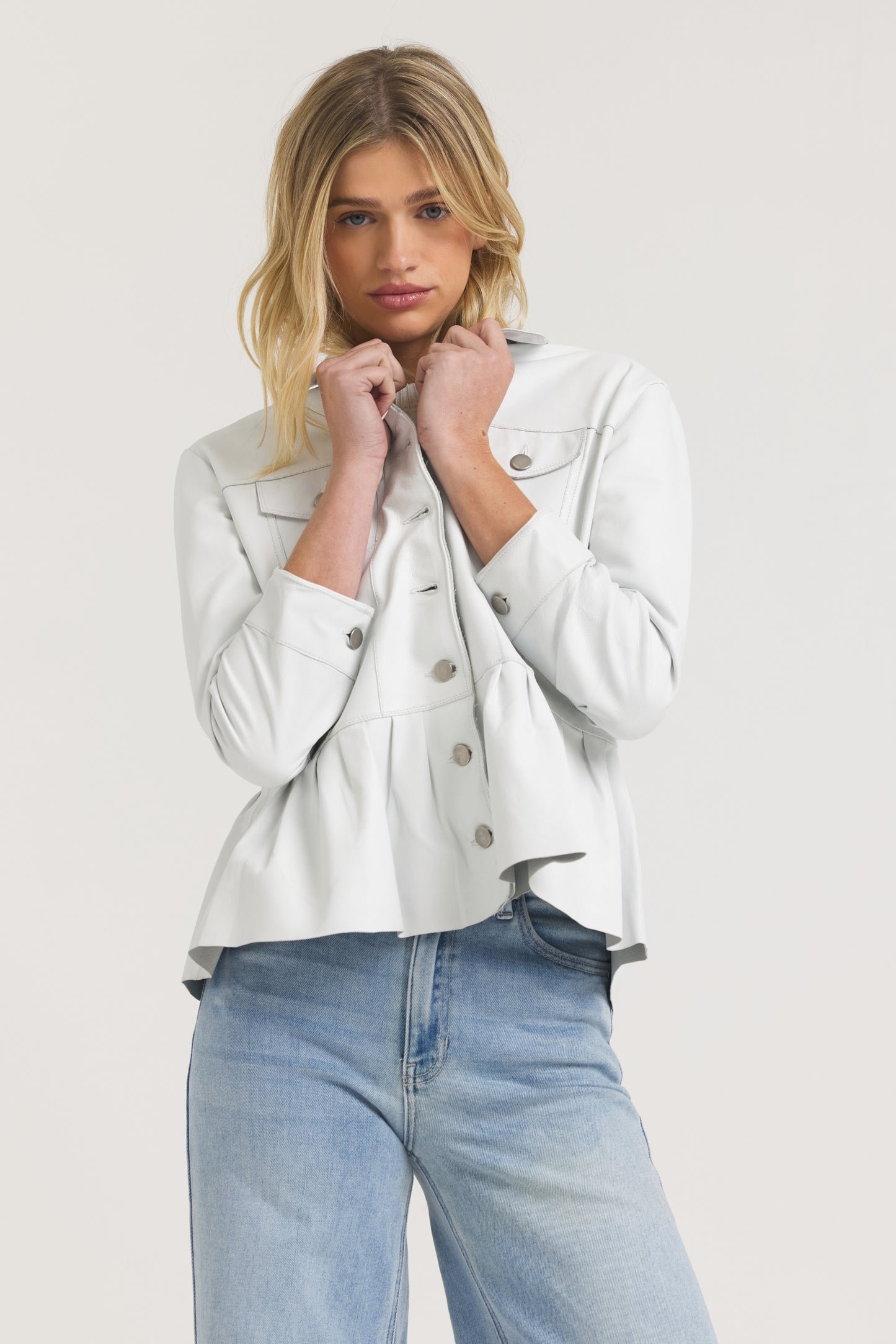 Brie Burnished Leather Jacket White