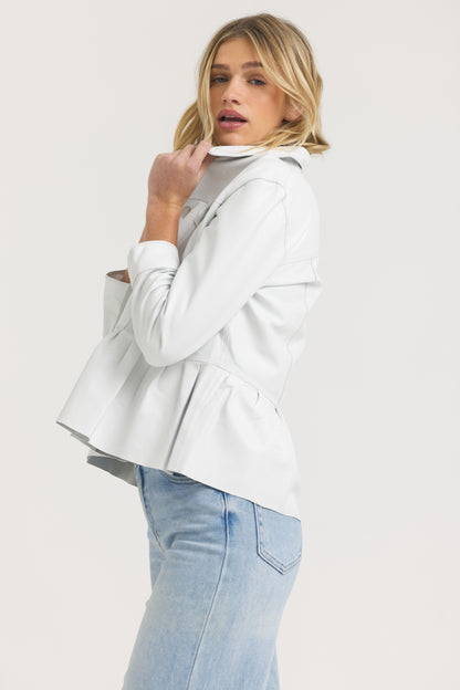 Brie Burnished Leather Jacket White