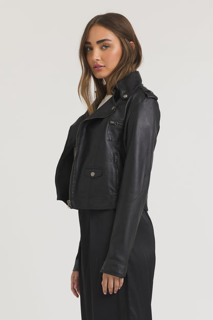 Piper Burnished Leather Jacket Black