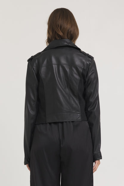 Piper Burnished Leather Jacket Black