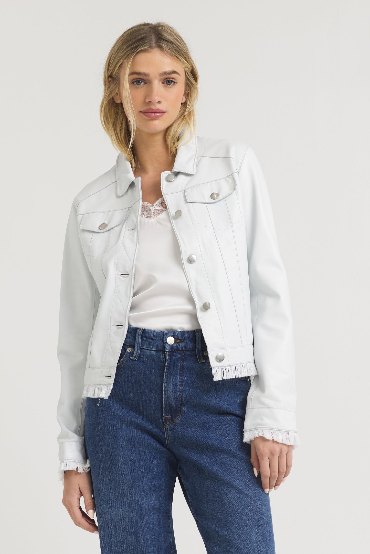 Alexa Burnished Leather Jacket White