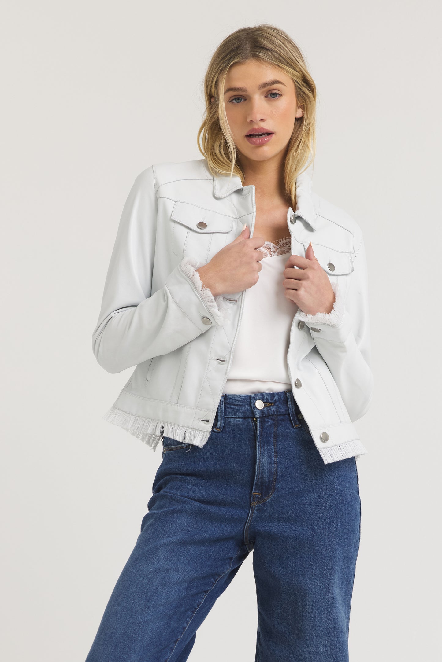 Alexa Burnished Leather Jacket White