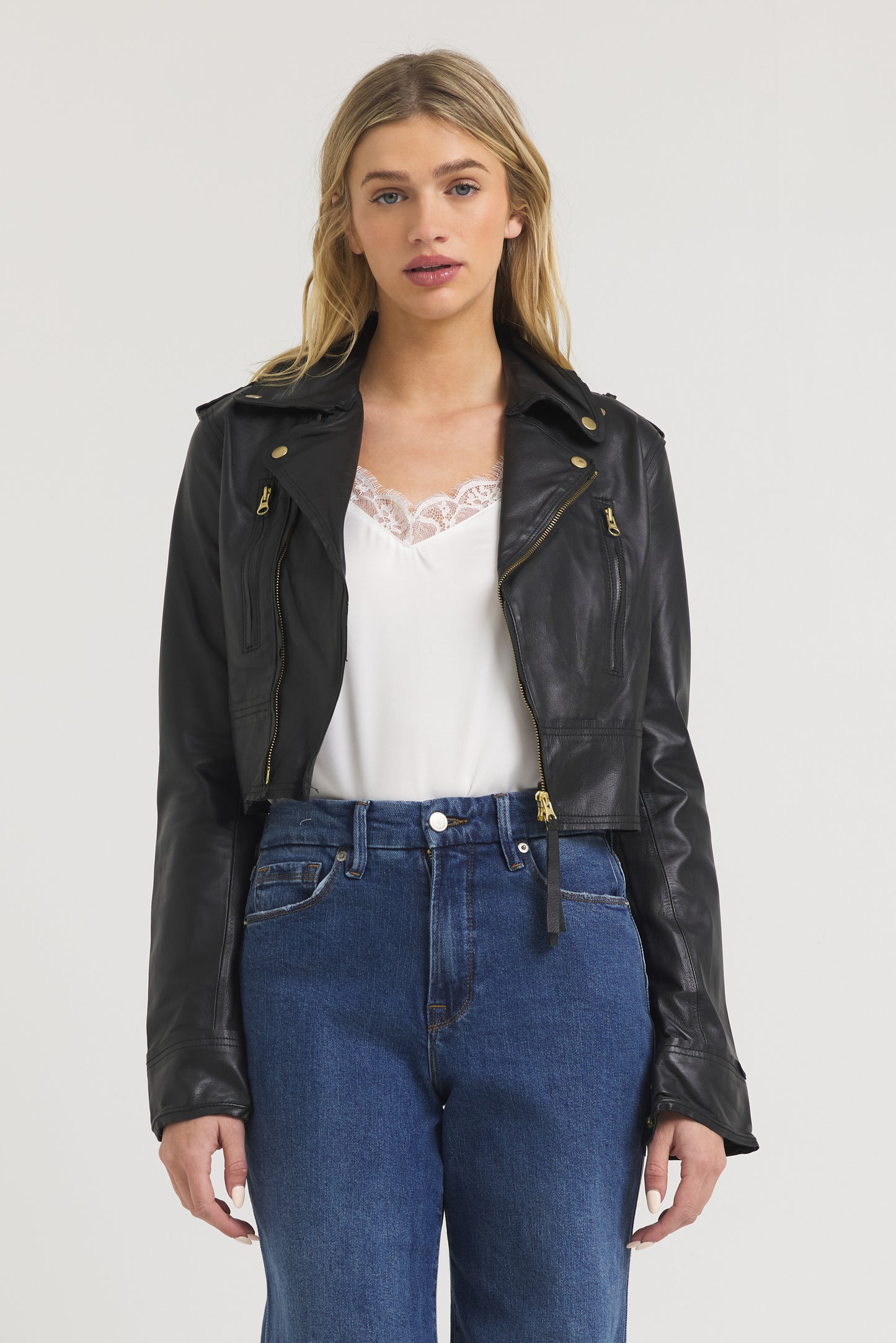 Erin Burnished Leather Jacket Black/Gold