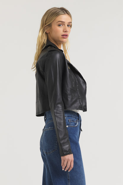 Erin Burnished Leather Jacket Black/Gold