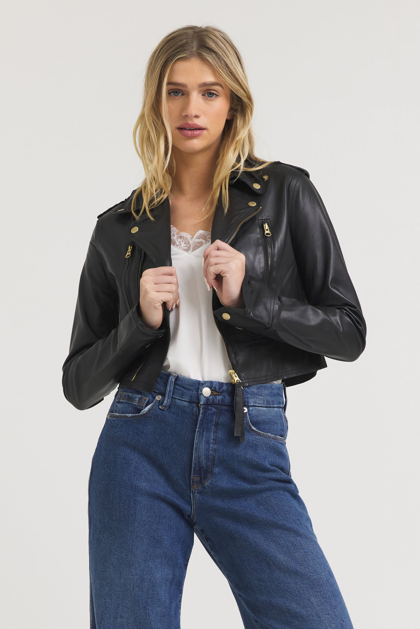 Erin Burnished Leather Jacket Black/Gold