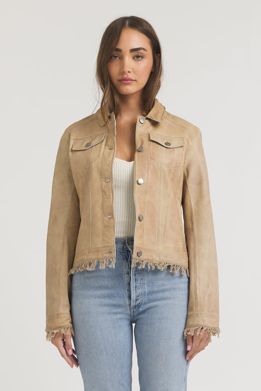 Alexa Patina Leather Jacket Sand