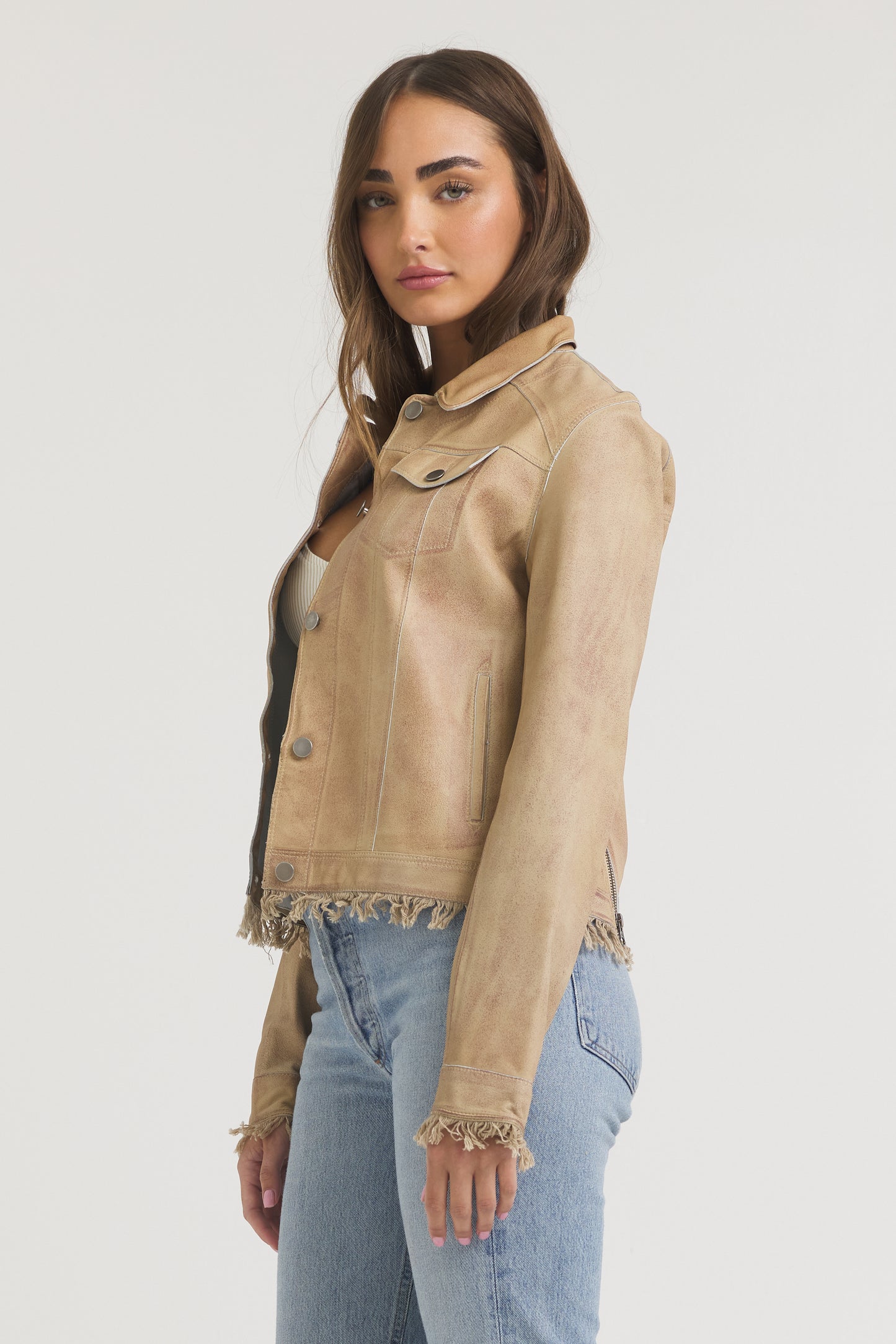 Alexa Patina Leather Jacket Sand