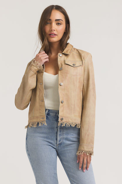 Alexa Patina Leather Jacket Sand