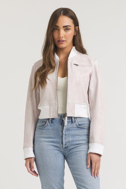 Collins Stonewash Leather Leather Jacket White/Pink