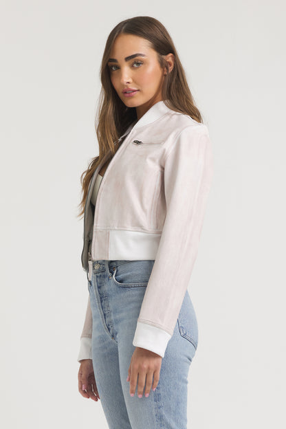 Collins Stonewash Leather Leather Jacket White/Pink