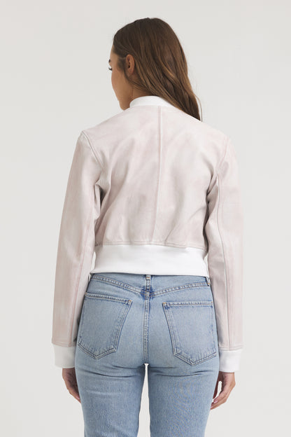 Collins Stonewash Leather Leather Jacket White/Pink