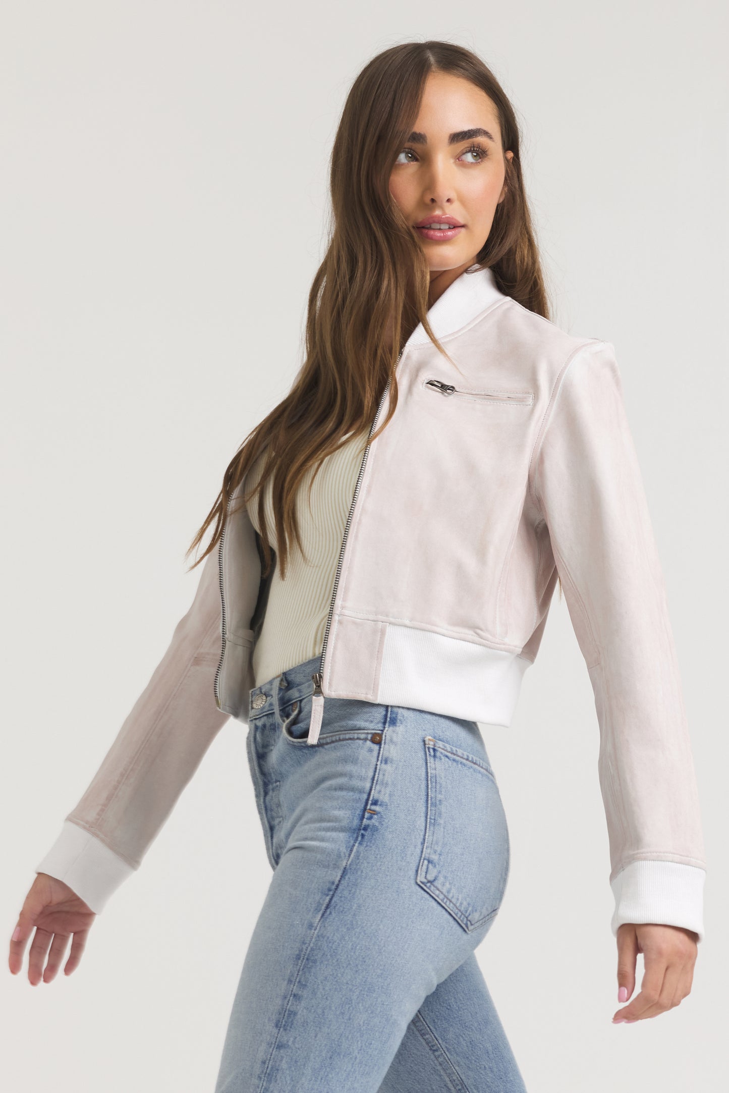 Collins Stonewash Leather Leather Jacket White/Pink