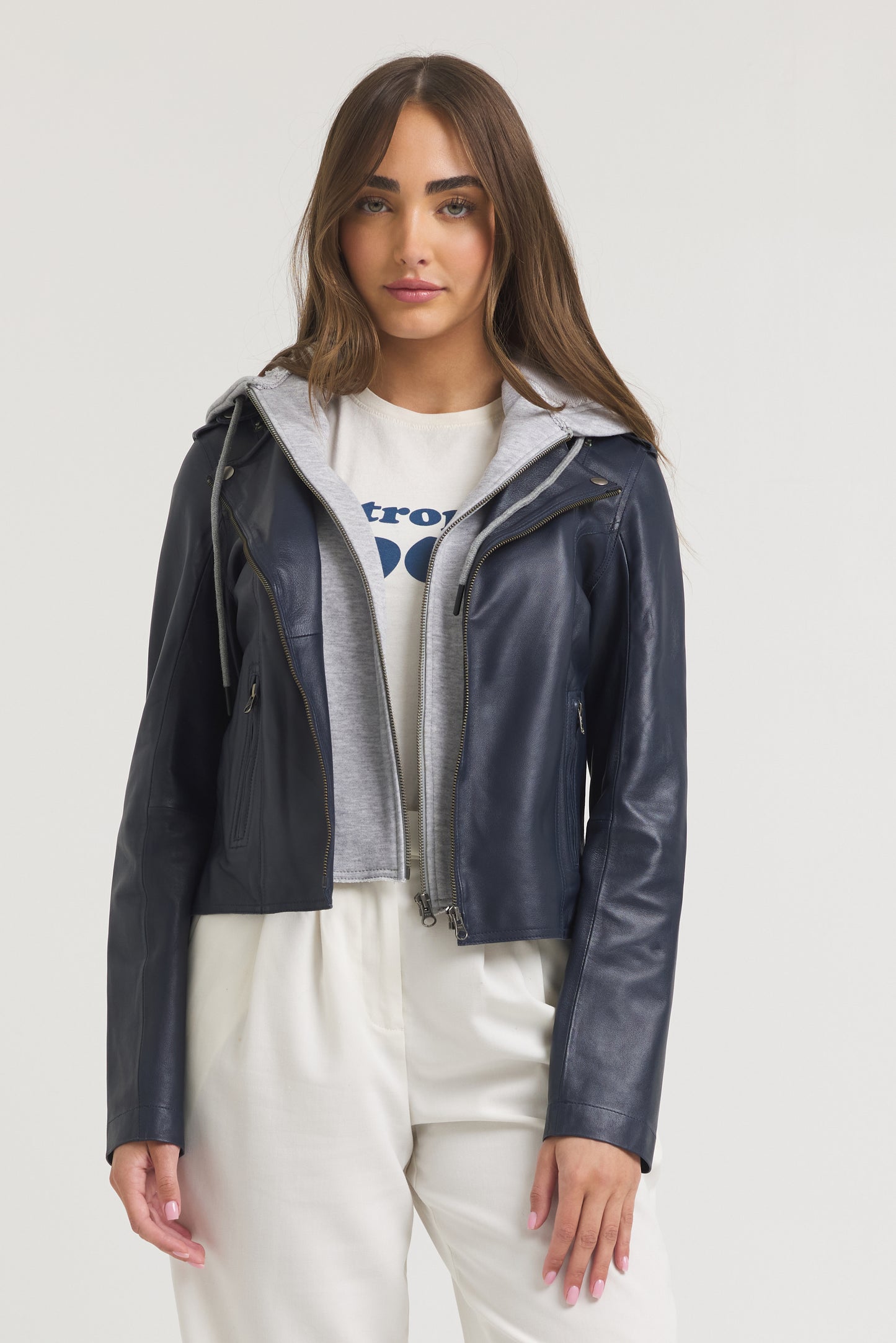 Molly Burnished Leather Jacket Indigo