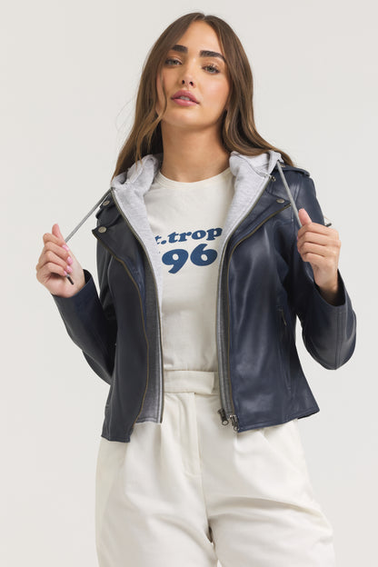 Molly Burnished Leather Jacket Indigo