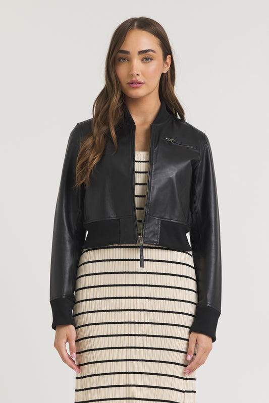 Collins Burnished Leather Jacket Black