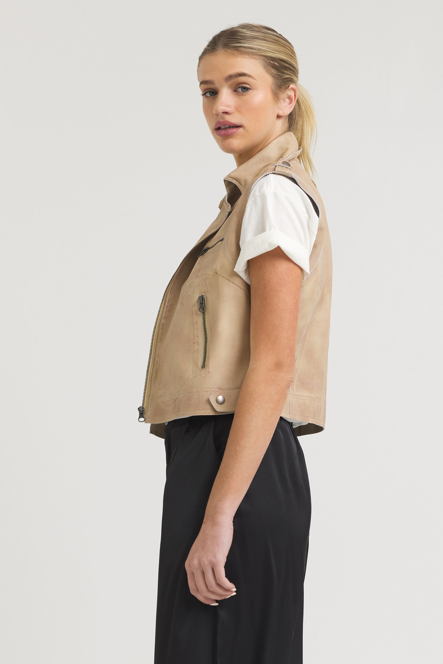 Jilli Patina Leather Vest Sand