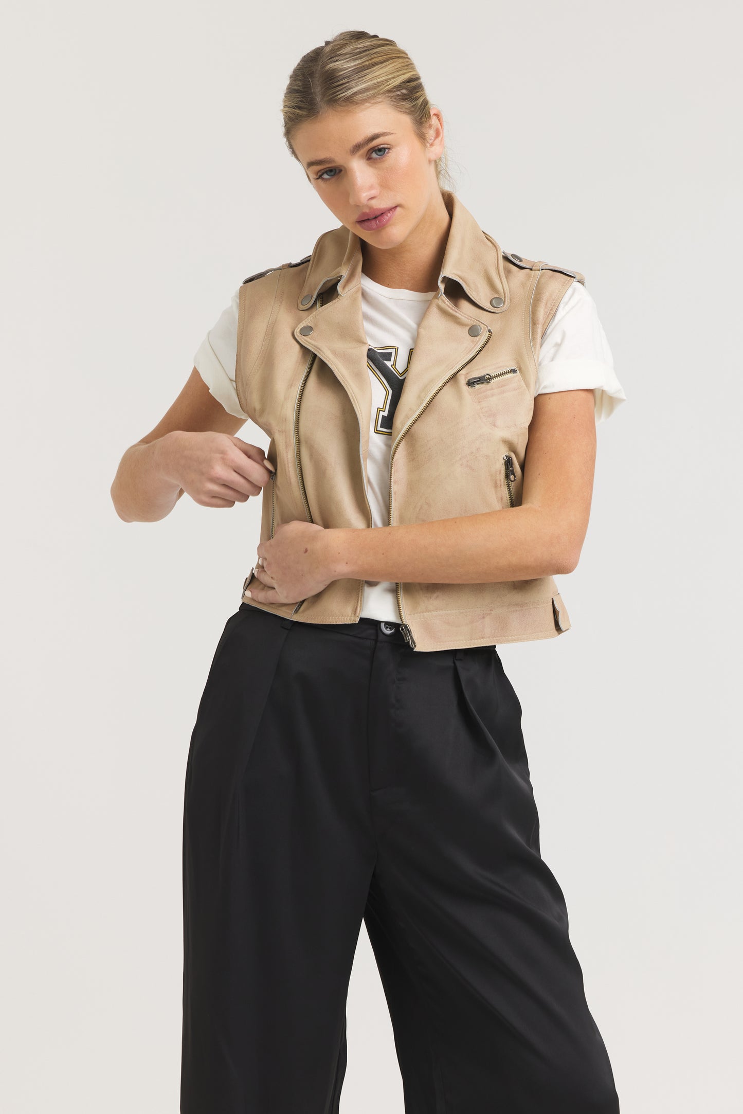 Jilli Patina Leather Vest Sand