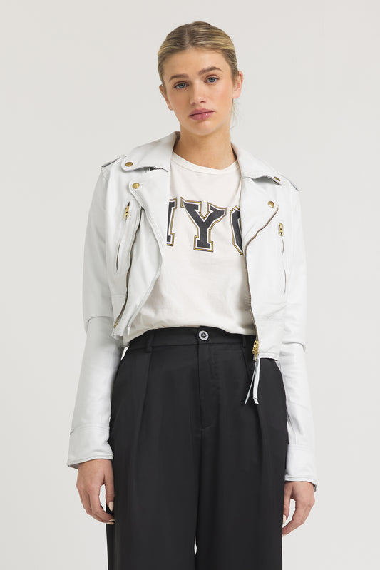 Erin Burnished Leather Jacket White/Gold