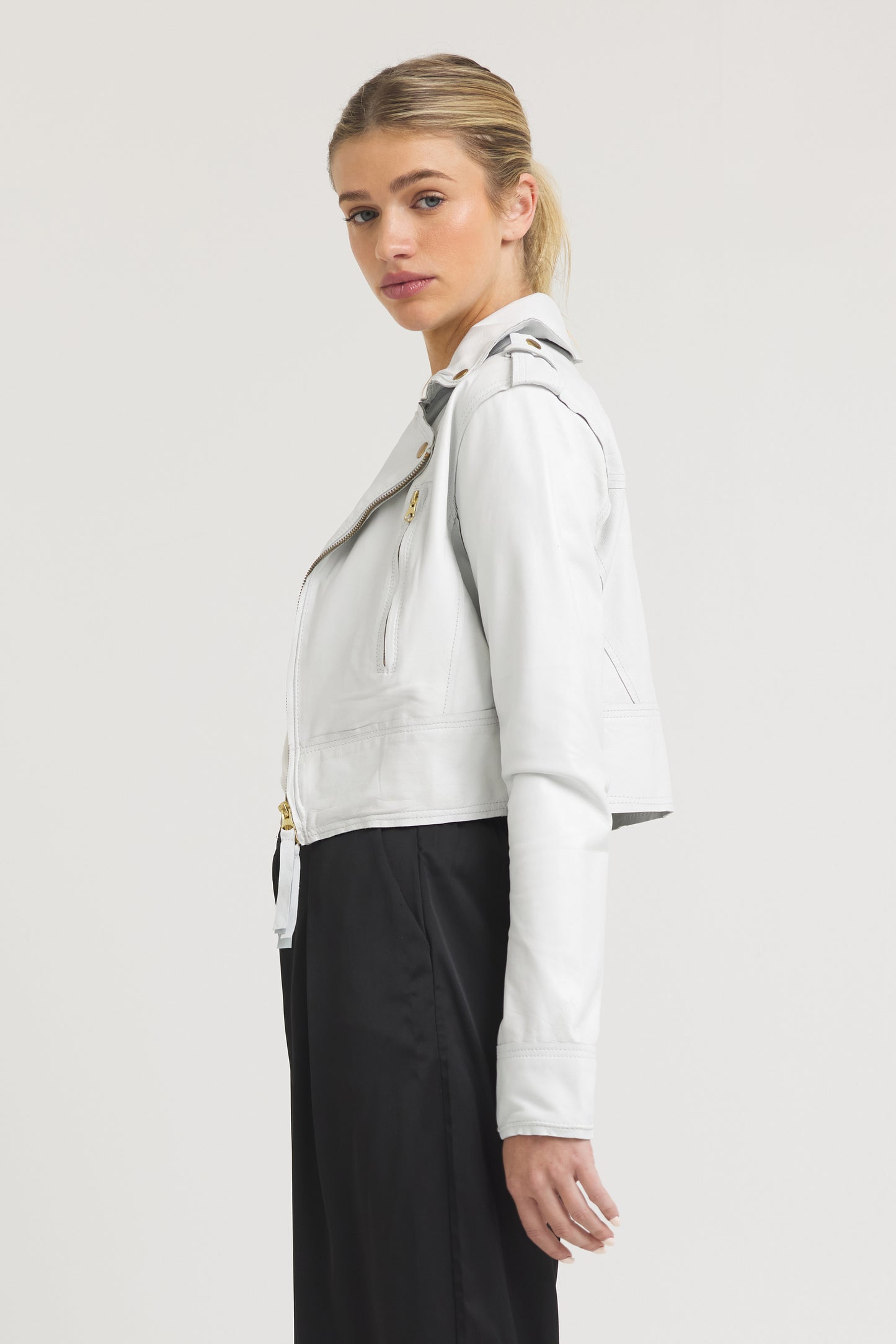 Erin Burnished Leather Jacket White/Gold