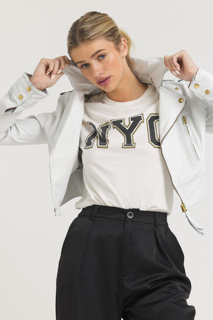 Erin Burnished Leather Jacket White/Gold