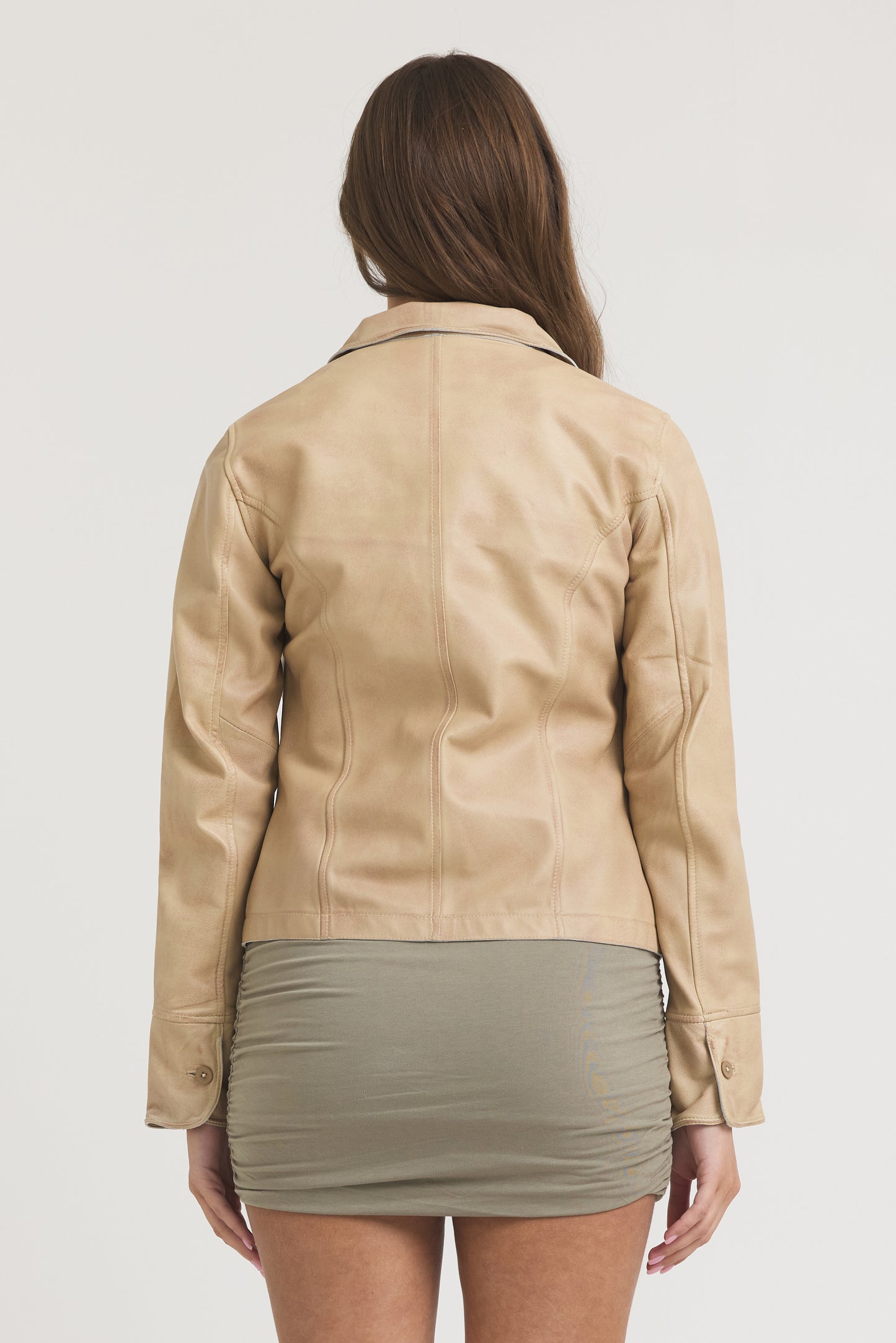 Amelia Patina Leather Jacket Sand